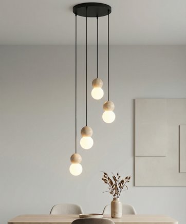 Lampa wisząca LOOP 4 BLACK nowoczesna, czarna, drewno, klosz