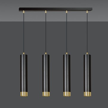 Lampa wisząca KIBO 4 BL/GOLD nowoczesna, tuby, czarno/złota