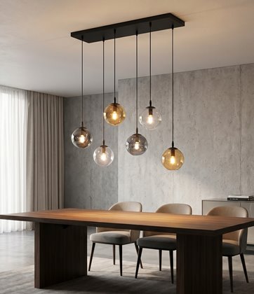 Lampa wisząca COSMO 6 BL MIX1 loft, klosze kolor mix, czarna