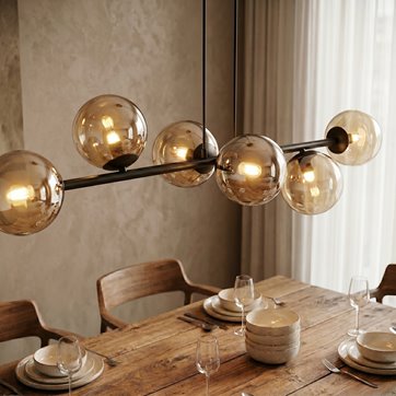 Lampa wisząca ROSSI 6 BL MIODOWY klosz bursztyn, czarna