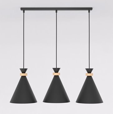 Lampa wisząca ZERO 3 BLACK nowoczesna, czarna, metal, drewno