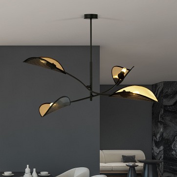 Lampa sufitowa LOTUS 4 BLACK/GOLD abażury czarna/złota