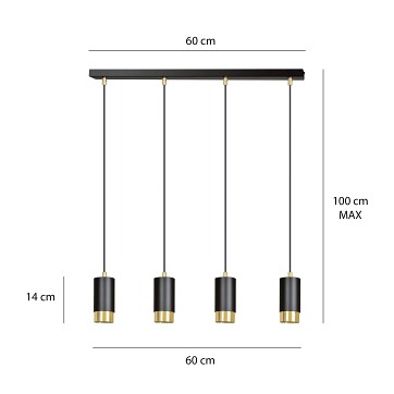 Lampa wisząca FUMIKO 4 BL/GOLD tuby, metal, czarno/złota