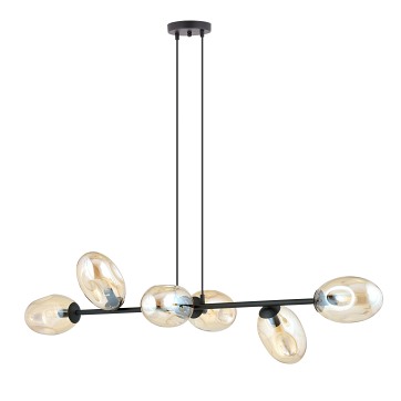 Lampa wisząca PANDORA 6 BL MIODOWY klosze czarny/bursztyn