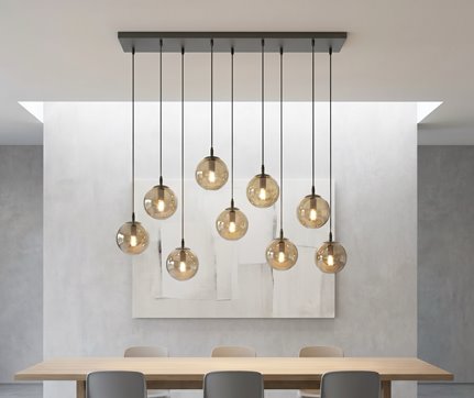 Lampa wisząca COSMO 9 BL MIODOWY loft klosz bursztyn czarna