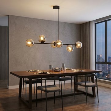 Lampa wisząca ROSSI 6 BL MIODOWY klosz bursztyn, czarna