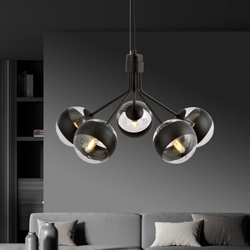 Lampa wisząca NOVA 5 BL/STRIPE klosze czarna/transparent