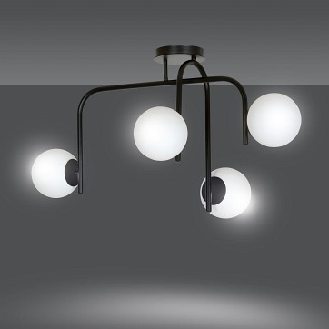 Lampa sufitowa KALF 4B BLACK klasyczna, klosz, czarno/biała