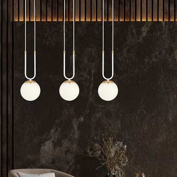 Lampa wisząca GLAM 3 WH/OPAL glamour biała/złota