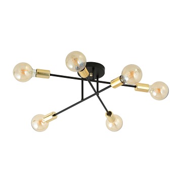 Lampa sufitowa VEKEN 6B GOLD plafon loft czarny/złoty