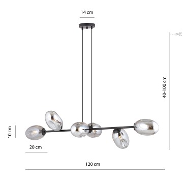 Lampa wisząca PANDORA 6 BL GRAFIT design szkło czarny/grafit