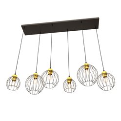 Lampa wisząca NANDO 6 BL GOLD loft, nowoczesna, czarno/złota