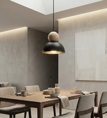 Lampa wisząca KAKI 1S BLACK nowoczesna, czarna, metal drewno