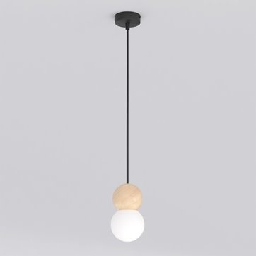 Lampa wisząca LOOP 1 BLACK nowoczesna, czarna, drewno, klosz