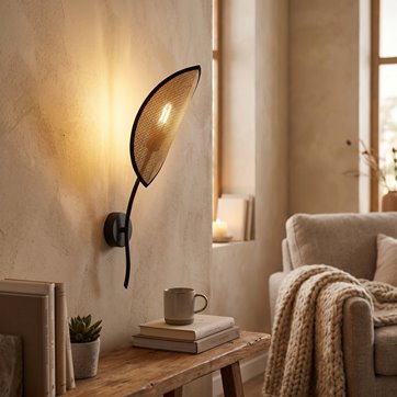 Kinkiet LOTUS K1 BLACK/RATTAN abażur czarny/rattan