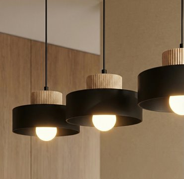 Lampa wisząca KIVI 3 BLACK nowoczesna, czarna, metal drewno
