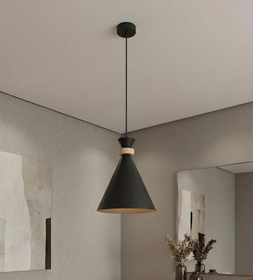 Lampa wisząca ZERO 1 BLACK nowoczesna, czarna, metal, drewno