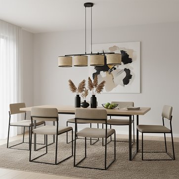 Lampa wisząca ECO 4 BL RATTAN klasyczna, abażur, beżowa