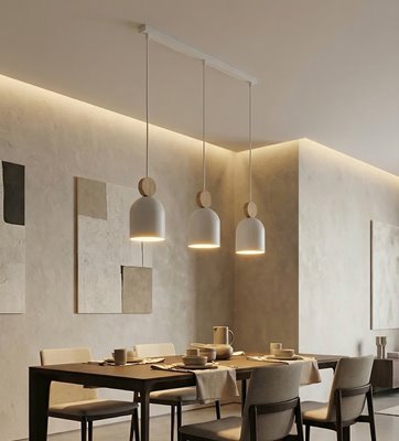 Lampa wisząca MESI 3 WHITE nowoczesna, biała, metal drewno