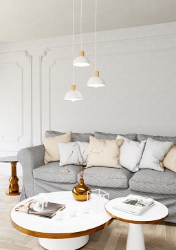 Lampa wisząca SECO 3 WH PREM, loft, metal, biała, drewno
