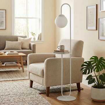 Lampa podłogowa BARI LP1 WH design, stolik, biała