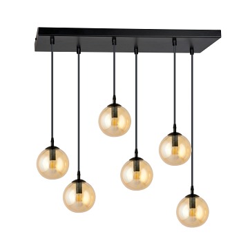 Lampa wisząca COSMO 6 BL MIODOWY loft klosze bursztyn czarna