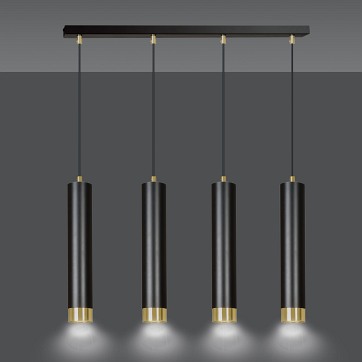 Lampa wisząca KIBO 4 BL/GOLD nowoczesna, tuby, czarno/złota