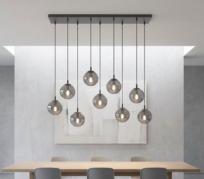 Lampa wisząca COSMO 9 BL GRAFIT loft, klosze grafit, czarna