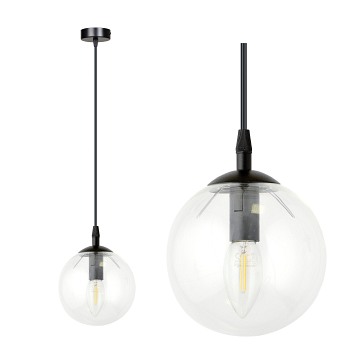 Lampa wisząca COSMO 1 BL TRANSPARENT loft, klosz, czarna