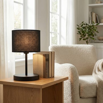 Lampka nocna ECO LN1 BLACK abażur, czarna, klasyczna