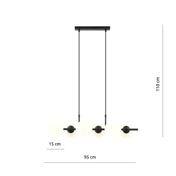 Lampa wisząca RORY 6 BLACK/OPAL loft, czarna, klosz