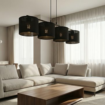 Lampa wisząca ECO 4 BLACK klasyczna, abażur, czarna