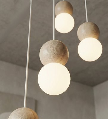 Lampa wisząca LOOP 4 WHITE nowoczesna, biała, drewno, klosz