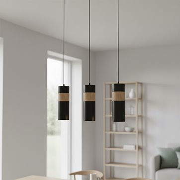 Lampa wisząca AKARI 3 BLACK skandynawska tuby drewno czarna