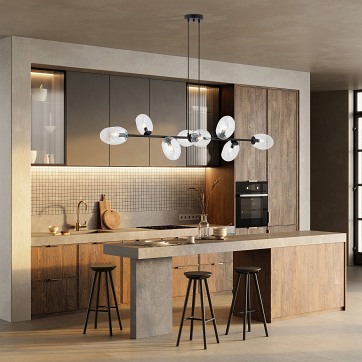 Lampa wisząca PANDORA 8 BL TRANSP klosze czarny/transparent