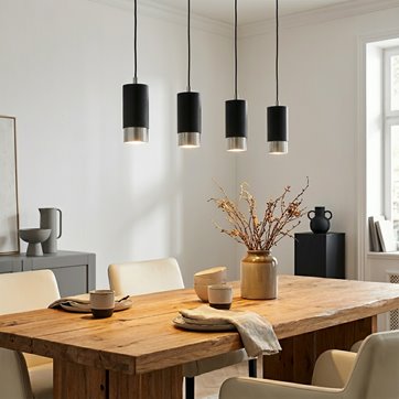 Lampa wisząca FUMIKO 4 BL/CHROME tuby, metal, czarny/chrom