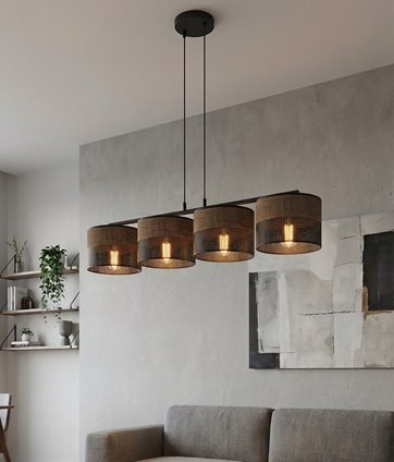 Lampa wisząca KARBON 4 BL BROWN klasyczna, abażur, brązowa