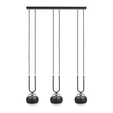 Lampa wisząca GLAM 3 BL/STRIPE czarna/transparent/złota