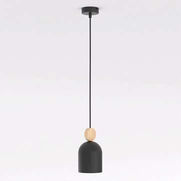 Lampa wisząca MESI 1 BLACK nowoczesna, czarna, metal drewno