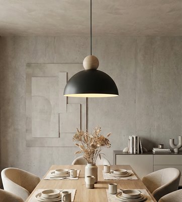 Lampa wisząca KAKI 1M BLACK nowoczesna, czarna, metal drewno