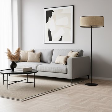 Lampa podłogowa ECO LP1 RATTAN klasyczna, beżowa, abażur