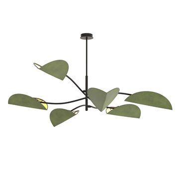 Lampa sufitowa LOTUS 6 BL GREEN abażury, czarna, zielona