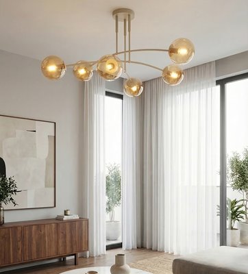 Lampa sufitowa PREGOS 6 MOKKA AMBER klasyczna, klosz, beżowa