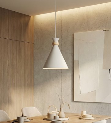 Lampa wisząca ZERO 1 WHITE nowoczesna, biała, metal, drewno