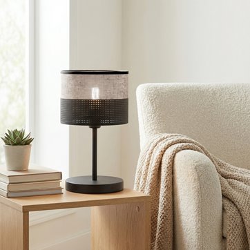 Lampka nocna KARBON LN1 BL GRAY abażur, szara, klasyczna
