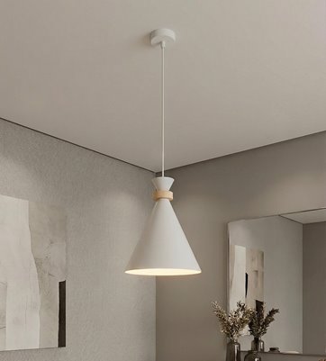 Lampa wisząca ZERO 1 WHITE nowoczesna, biała, metal, drewno