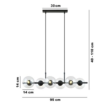 Lampa wisząca RORY 6 BLACK/TRANSPARENT loft, czarna, klosz