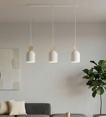 Lampa wisząca MESI 3 WHITE nowoczesna, biała, metal drewno