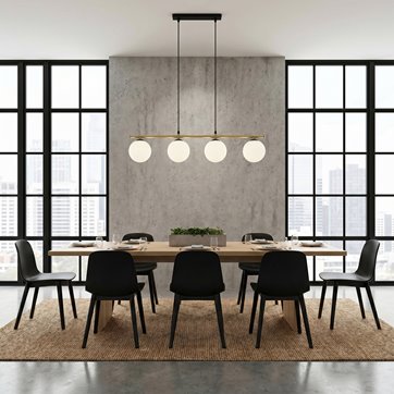 Lampa wisząca ALLORA 4 BL OPAL klosze, czarna/złota/biała
