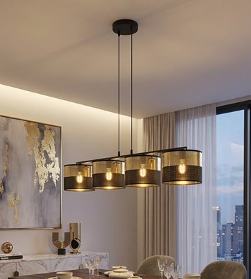 Lampa wisząca LUX 4 BL GOLD klasyczna, abażur, czarny, złoty